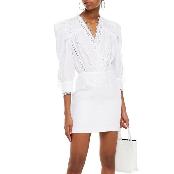 IRO Dresses & Skirts - NWT$820 IRO Colm Crochet-Knit Lace V-neck Ruffled Cotton Mini Dress 38 4-6, S